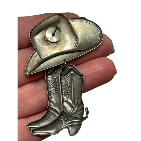 Cowboy Hat Saddle Boots Silver tone Metal Earrings Dangle Drop Southwestern - Picture 3 of 5